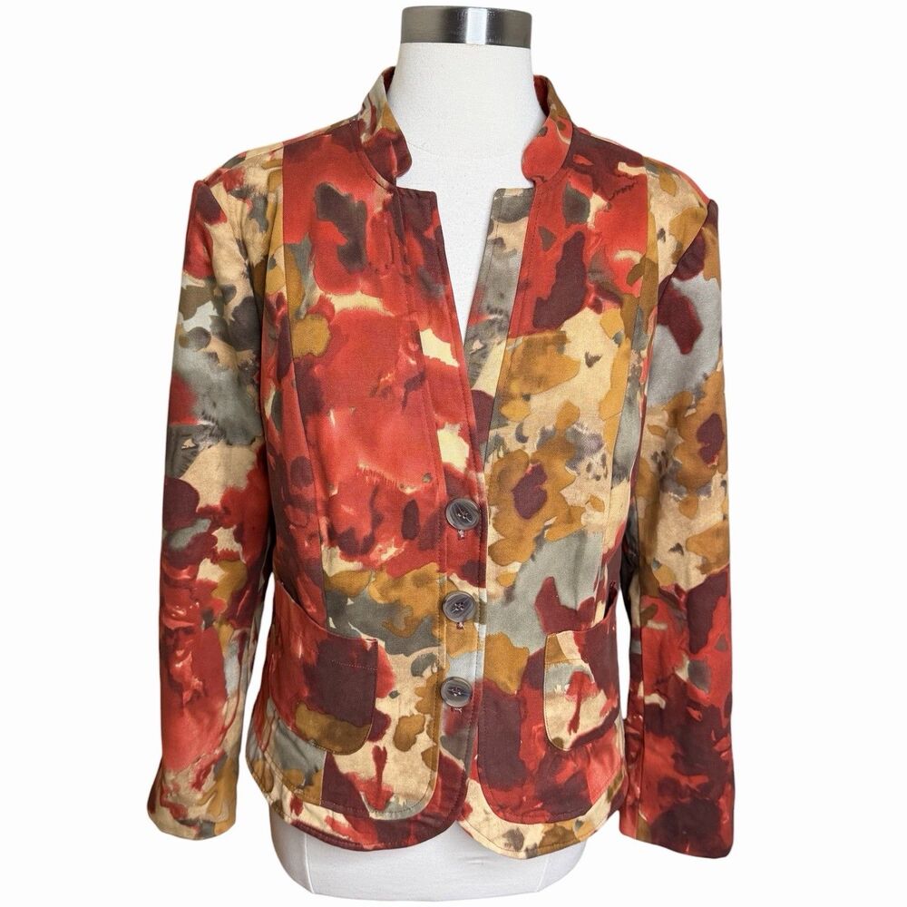 3/$30 Christopher & Banks Jacket Womens Large Floral Watercolor Button Front
